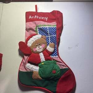 Personalized 'Anthony' Christmas Stocking with Santa Bear Design